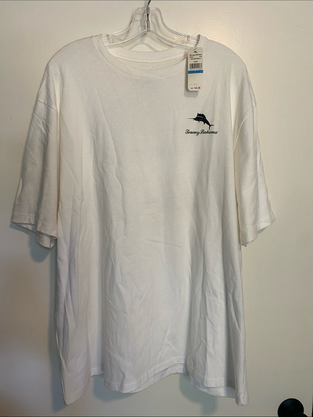 Tommy Bahama White Short-Sleeve Tee with Navy Marlin Logo